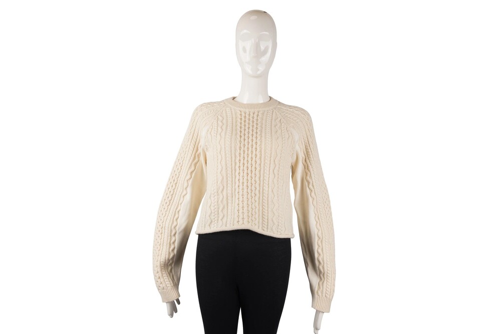 Chloé Cream Crewneck Sweater Cable-Knit Wool Size S